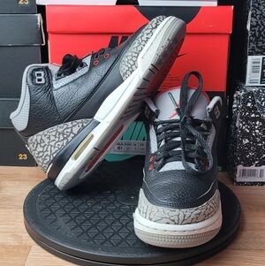 Air Jordan 3 Retro Black and Gray Sneakers with Red Accents Size 4